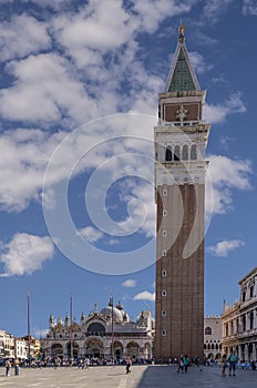 The campanile and basilica of Piazza San Marco against a beautiful sky, Venice, Italy