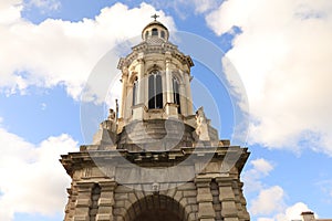 Campanile or Bell Tower of Trinity College in Dublin - Ireland elite educational university - Dublin tourism
