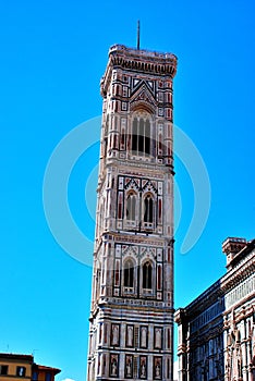 The Campanile de Giotto is the slender bell tower of Florence Cathedral