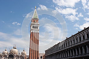 campanile de san marco seen from the arcades of St. Marcs square, Venice