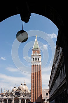 campanile de san marco seen from the arcades of St. Marcs square, Venice