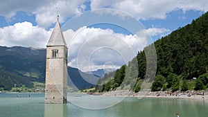 Campanile di Curon Venosta, or the bell tower of Alt-Graun, Italy.