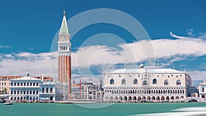 Campanile di San Marco and Palazzo Ducale, from San Giorgio Maggiore timelapse hyperlapse, Venice, Italy.