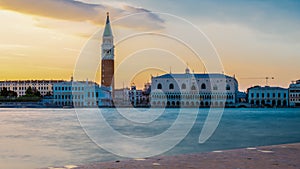 Campanile and doge palace on piazza San Marco. Italy. Europe