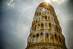 The Campanile at the Piazza dei Miracoli, aka Square of Miracles, Pisa, Italy . Detail.