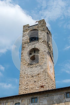 Campanone tower at Piazza Vecchia in Bergamo, Italy