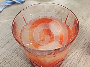 Campari Orange served in two crystal glass with ice cubes