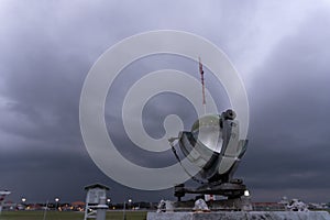 The Campbell Strokes recorder, a type of sunshine recorder at weather station at Ngurah Rai airport with the scary dark