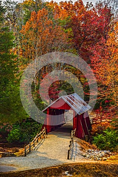 Campbells Covered Bridge with Autumn Fall Colors Landrum Greenville South Carolina