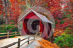 Campbells Covered Bridge with Autumn Fall Colors Landrum Greenville South Carolina photo