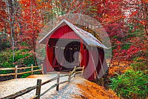 Campbells Covered Bridge in Autumn near Greenville South Carolin photo