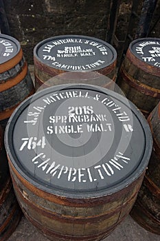 Whisky casks at the Springbank distillery