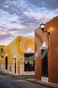 Campeche at dusk with beautiful colorful sky.