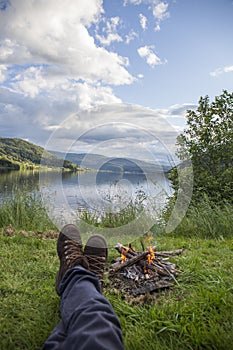 camped on the banks of a fjord