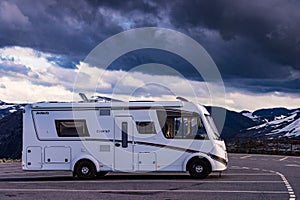 Camper car on Dalsnibba mountain, 30 July 2018, Norway