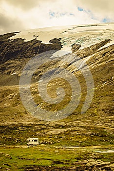 Camper car in norwegian mountains