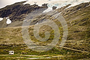 Camper car in norwegian mountains