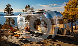 Camper Overlooking Lake on Mountain