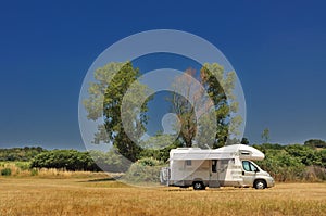 Camper parked in a countryside