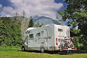 Camper parked in a countryside