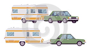 Camper pick up sedan car with wagon for family camping trip