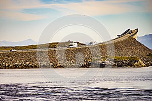 Camper rv on Atlantic Road in Norway