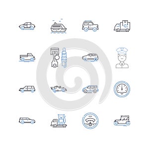 Camper and trailer line icons collection. Wanderlust, Adventurer, Roadtrip, Freedom, Nomad, Glamping, Mobile vector and