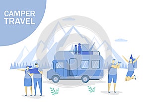 Camper travel vector concept for web banner, website page