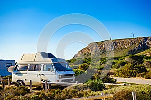 Camper van on beach, camping on nature