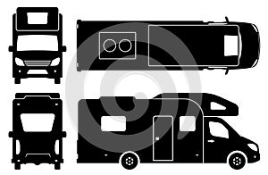 Camper van black icons vector illustration