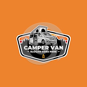 Camper Van Caravan RV Emblem Logo Template Set Vector Art Design. Best for Outdoor Camper Related Industry