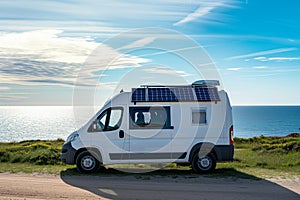 Camper Van Equipped With Solar Panels And Modern Technology For Sustainable Travel