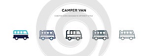 Camper van icon in different style vector illustration. two colored and black camper van vector icons designed in filled, outline