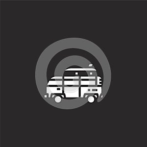 camper van icon. Filled camper van icon for website design and mobile, app development. camper van icon from filled retro