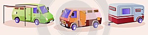 Camper van illustration. Rv trailer vehicle vector