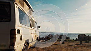 Camper van near the beach with ocean view