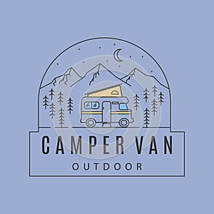 camper van outdoor line art logo vector symbol illustration design