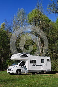 Camper van parked in countryside