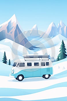 camper van parked next to beach and sea, vacations concept illustration, generative ai art