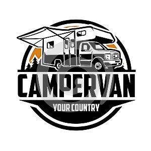 Camper van RV caravan motor home ready made emblem logo vector isolated