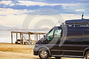 Camper van on sea shore