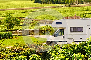 Camper visit vineyard region, Burgundy in France