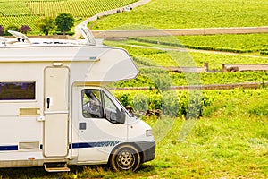 Camper visit vineyard region, Burgundy in France