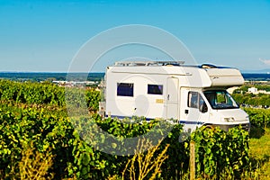 Camper visit vineyard region, Burgundy in France