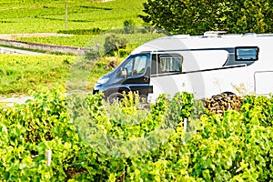 Camper visit vineyard region, Burgundy in France