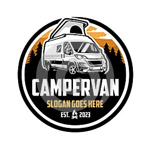 Campervan Car Emblem Logo Design Vector Template