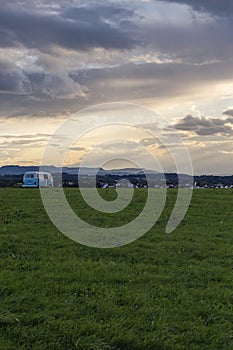 campervan german volkswagen at sundown landscape evening