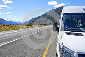 Campervan parked in a laybay on a remote road