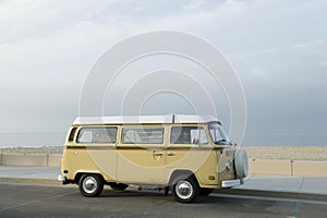 Campervan On Road Along Beach