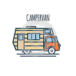 Campervan Thin Line Flat design. Vector